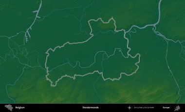 Dendermonde. Belçika 'nın idari alanı renkli bir yükseklik haritasında özetlenmiştir