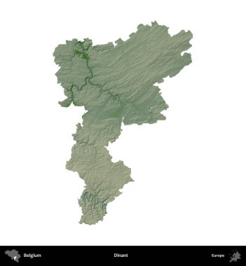 Dinant. Belçika 'nın idari bölgesi renkli bir yükseklik haritasında beyaz üzerine izole edilmiş