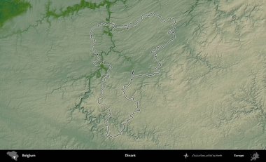 Dinant. Belçika 'nın idari alanı renkli bir yükseklik haritasında özetlenmiştir