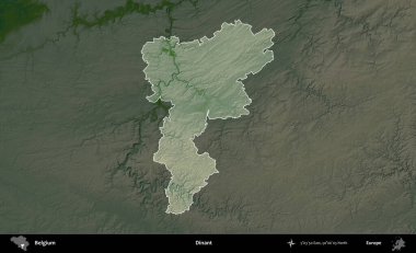 Dinant. Belçika 'nın idari alanı koyu renkli bir yükseklik haritasına vurgulandı ve özetlendi