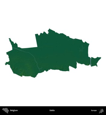 Eeklo. Belçika 'nın idari bölgesi renkli bir yükseklik haritasında beyaz üzerine izole edilmiş