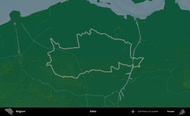 Eeklo. Belçika 'nın idari alanı renkli bir yükseklik haritasında özetlenmiştir
