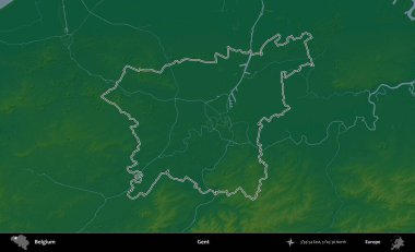 Beyler. Belçika 'nın idari alanı renkli bir yükseklik haritasında özetlenmiştir