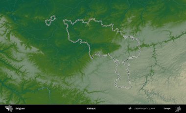 Hainaut. Belçika 'nın idari alanı renkli bir yükseklik haritasında özetlenmiştir
