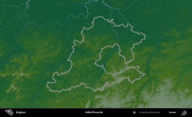 Halle-Vilvoorde. Belçika 'nın idari alanı renkli bir yükseklik haritasında özetlenmiştir