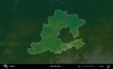 Halle-Vilvoorde. Belçika 'nın idari alanı koyu renkli bir yükseklik haritasına vurgulandı ve özetlendi