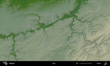 Huy. Belçika 'nın idari alanı renkli bir yükseklik haritasında özetlenmiştir