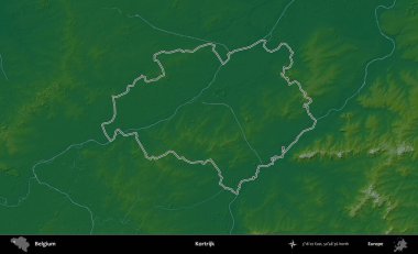 Kortrijk. Belçika 'nın idari alanı renkli bir yükseklik haritasında özetlenmiştir
