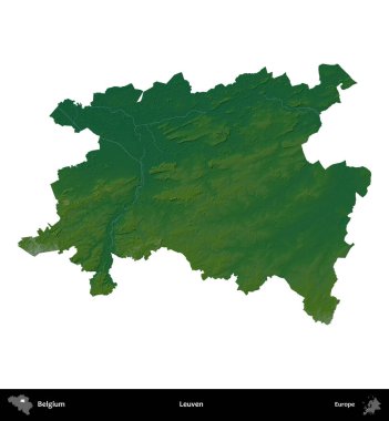 Leuven. Belçika 'nın idari bölgesi renkli bir yükseklik haritasında beyaz üzerine izole edilmiş