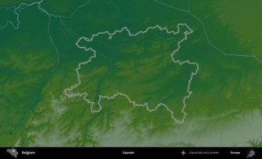 Leuven. Belçika 'nın idari alanı renkli bir yükseklik haritasında özetlenmiştir
