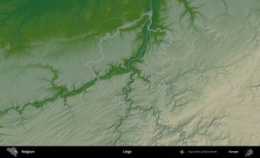 Liege. Belçika 'nın idari alanı renkli bir yükseklik haritasında özetlenmiştir