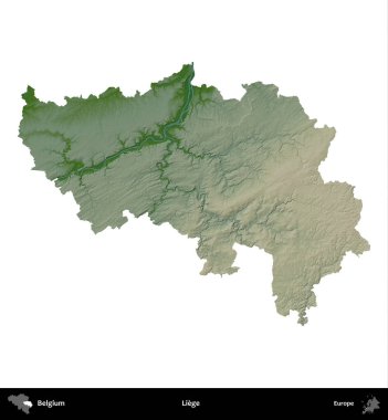 Liege. Belçika 'nın idari bölgesi renkli bir yükseklik haritasında beyaz üzerine izole edilmiş