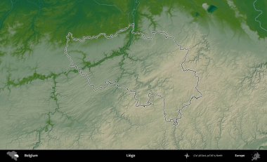 Liege. Belçika 'nın idari alanı renkli bir yükseklik haritasında özetlenmiştir