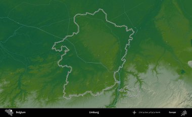 Limburg. Belçika 'nın idari alanı renkli bir yükseklik haritasında özetlenmiştir