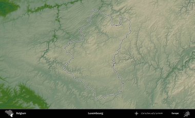 Lüksemburg. Belçika 'nın idari alanı renkli bir yükseklik haritasında özetlenmiştir