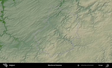 Marche-en-Famenne. Belçika 'nın idari alanı renkli bir yükseklik haritasında özetlenmiştir