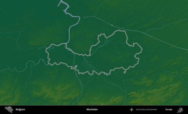 Mechelen. Belçika 'nın idari alanı renkli bir yükseklik haritasında özetlenmiştir