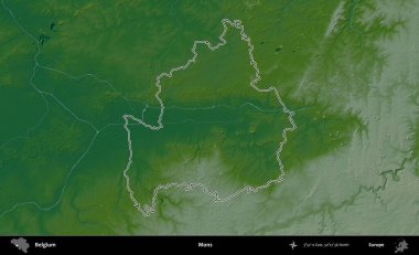 Mons. Belçika 'nın idari alanı renkli bir yükseklik haritasında özetlenmiştir