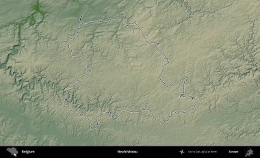 Neufchateau. Belçika 'nın idari alanı renkli bir yükseklik haritasında özetlenmiştir