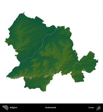 Oudenaarde. Belçika 'nın idari bölgesi renkli bir yükseklik haritasında beyaz üzerine izole edilmiş