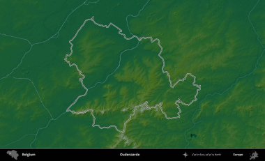 Oudenaarde. Belçika 'nın idari alanı renkli bir yükseklik haritasında özetlenmiştir