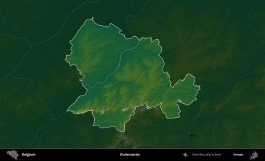 Oudenaarde. Belçika 'nın idari alanı koyu renkli bir yükseklik haritasına vurgulandı ve özetlendi