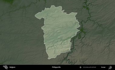 Philippeville 'de. Belçika 'nın idari alanı koyu renkli bir yükseklik haritasına vurgulandı ve özetlendi
