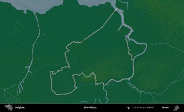 Sint-Niklaas. Belçika 'nın idari alanı renkli bir yükseklik haritasında özetlenmiştir