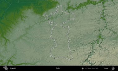 Thuin. Belçika 'nın idari alanı renkli bir yükseklik haritasında özetlenmiştir