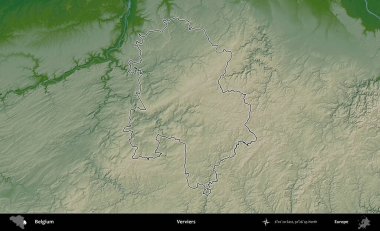 Vervierler. Belçika 'nın idari alanı renkli bir yükseklik haritasında özetlenmiştir