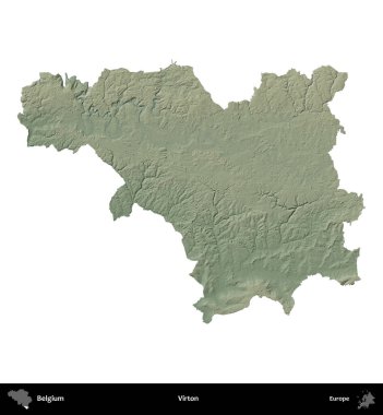 Virton. Belçika 'nın idari bölgesi renkli bir yükseklik haritasında beyaz üzerine izole edilmiş