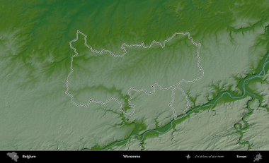Isın. Belçika 'nın idari alanı renkli bir yükseklik haritasında özetlenmiştir