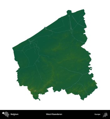 Batı-Vlaanderen. Belçika 'nın idari bölgesi renkli bir yükseklik haritasında beyaz üzerine izole edilmiş