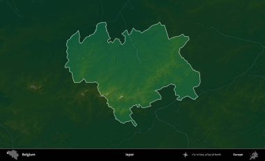 Cüzzamlı. Belçika 'nın idari alanı koyu renkli bir yükseklik haritasına vurgulandı ve özetlendi