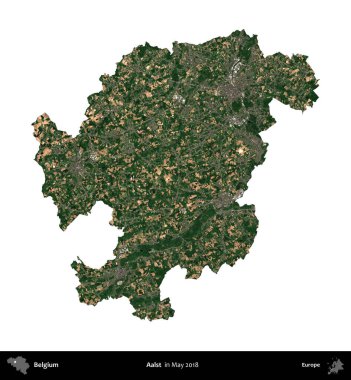 Aalst. Belçika 'nın idari bölgesi, Mayıs 2018' de çekilen Kopernik Nöbetçi karolarından oluşan bir uydu görüntüsü ile beyaza izole edildi.