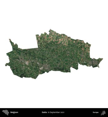 Eeklo. Belçika 'nın idari bölgesi, Eylül 2021' de çekilen Kopernik Sentinel karolarından oluşan bir uydu görüntüsü ile beyaza izole edildi.