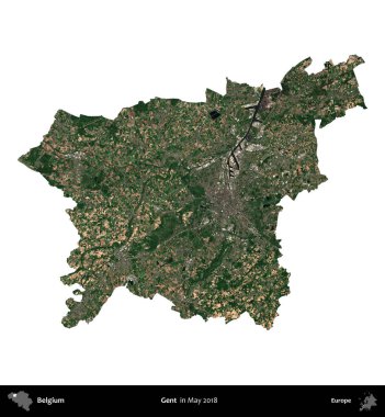 Beyler. Belçika 'nın idari bölgesi, Mayıs 2018' de çekilen Kopernik Nöbetçi karolarından oluşan bir uydu görüntüsü ile beyaza izole edildi.