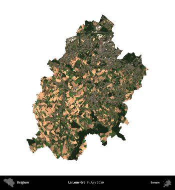 La Louviere 'de. Belçika 'nın idari bölgesi, Temmuz 2020' de çekilen Kopernik Nöbetçi karolarından oluşan bir uydu görüntüsü ile beyaza izole edildi.