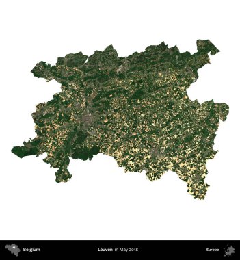 Leuven. Belçika 'nın idari bölgesi, Mayıs 2018' de çekilen Kopernik Nöbetçi karolarından oluşan bir uydu görüntüsü ile beyaza izole edildi.