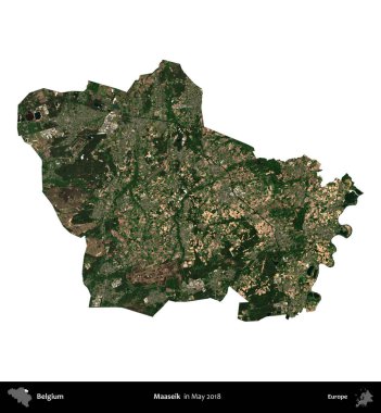 Maaseik. Belçika 'nın idari bölgesi, Mayıs 2018' de çekilen Kopernik Nöbetçi karolarından oluşan bir uydu görüntüsü ile beyaza izole edildi.