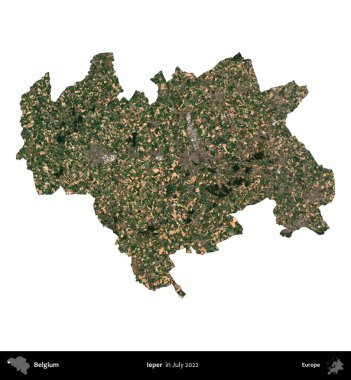 Cüzzamlı. Belçika 'nın idari bölgesi, Temmuz 2022' de çekilen Kopernik Sentinel karolarından oluşan bir uydu görüntüsü ile beyaza izole edildi.