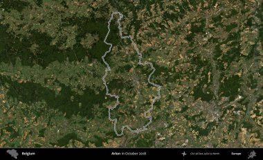 Arlon. Belçika 'nın idari alanı, Ekim 2018' de çekilen Kopernik Nöbetçi karolarından oluşan bir uydu görüntüsüyle özetlenmiştir.