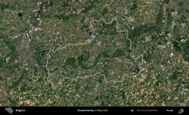 Dendermonde. Belçika 'nın idari alanı, Mayıs 2018' de çekilen Kopernik Nöbetçi karolarından oluşan bir uydu görüntüsüyle özetlendi.