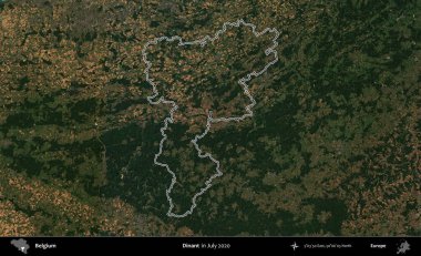 Dinant. Belçika 'nın idari alanı, Temmuz 2020' de çekilen Kopernik Nöbetçi karolarından oluşan bir uydu görüntüsüyle özetlendi.