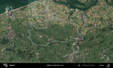Eeklo. Belçika 'nın idari alanı, Eylül 2021' de çekilen Kopernik Nöbetçi karolarından oluşan bir uydu görüntüsüyle özetlendi.
