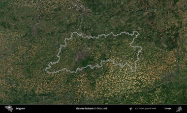 Vlaams-Brabant. Belçika 'nın idari alanı, Mayıs 2018' de çekilen Kopernik Nöbetçi karolarından oluşan bir uydu görüntüsüyle özetlendi.