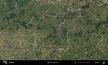 Beyler. Belçika 'nın idari alanı, Mayıs 2018' de çekilen Kopernik Nöbetçi karolarından oluşan bir uydu görüntüsüyle özetlendi.