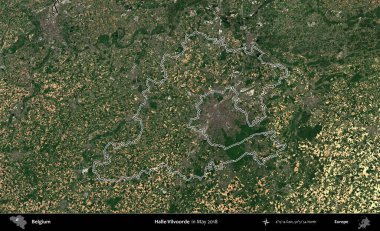 Halle-Vilvoorde. Belçika 'nın idari alanı, Mayıs 2018' de çekilen Kopernik Nöbetçi karolarından oluşan bir uydu görüntüsüyle özetlendi.
