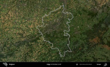 Liege. Belçika 'nın idari alanı, Ekim 2018' de çekilen Kopernik Nöbetçi karolarından oluşan bir uydu görüntüsüyle özetlenmiştir.
