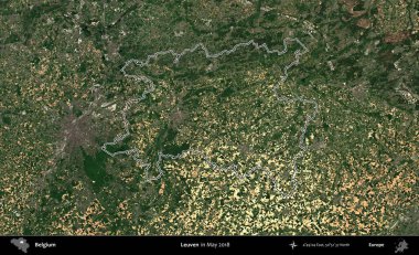 Leuven. Belçika 'nın idari alanı, Mayıs 2018' de çekilen Kopernik Nöbetçi karolarından oluşan bir uydu görüntüsüyle özetlendi.